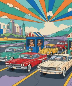 Retro Cars Toll Queue Paint By Numbers