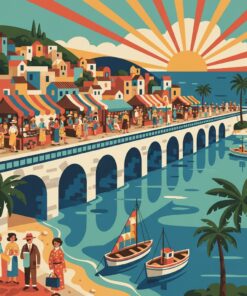 Retro Coastal Bridge Market Paint By Numbers