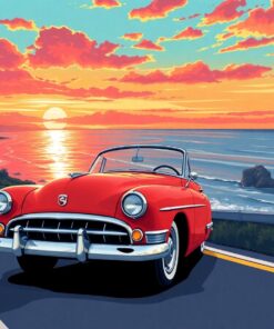 Retro Coastal Sunset Drive Paint By Numbers