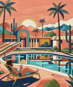 Retro Desert Pool Lounging Paint By Numbers