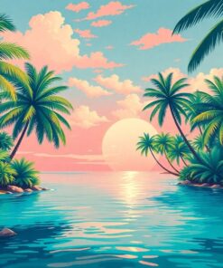 Retro Emerald Lagoon Palms Paint By Numbers