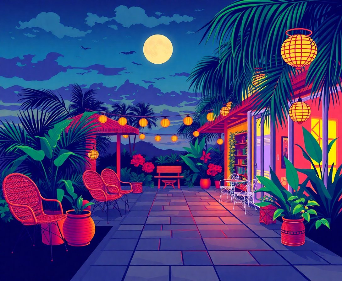 Retro Evening Rattan Glow Paint By Numbers Kit completed