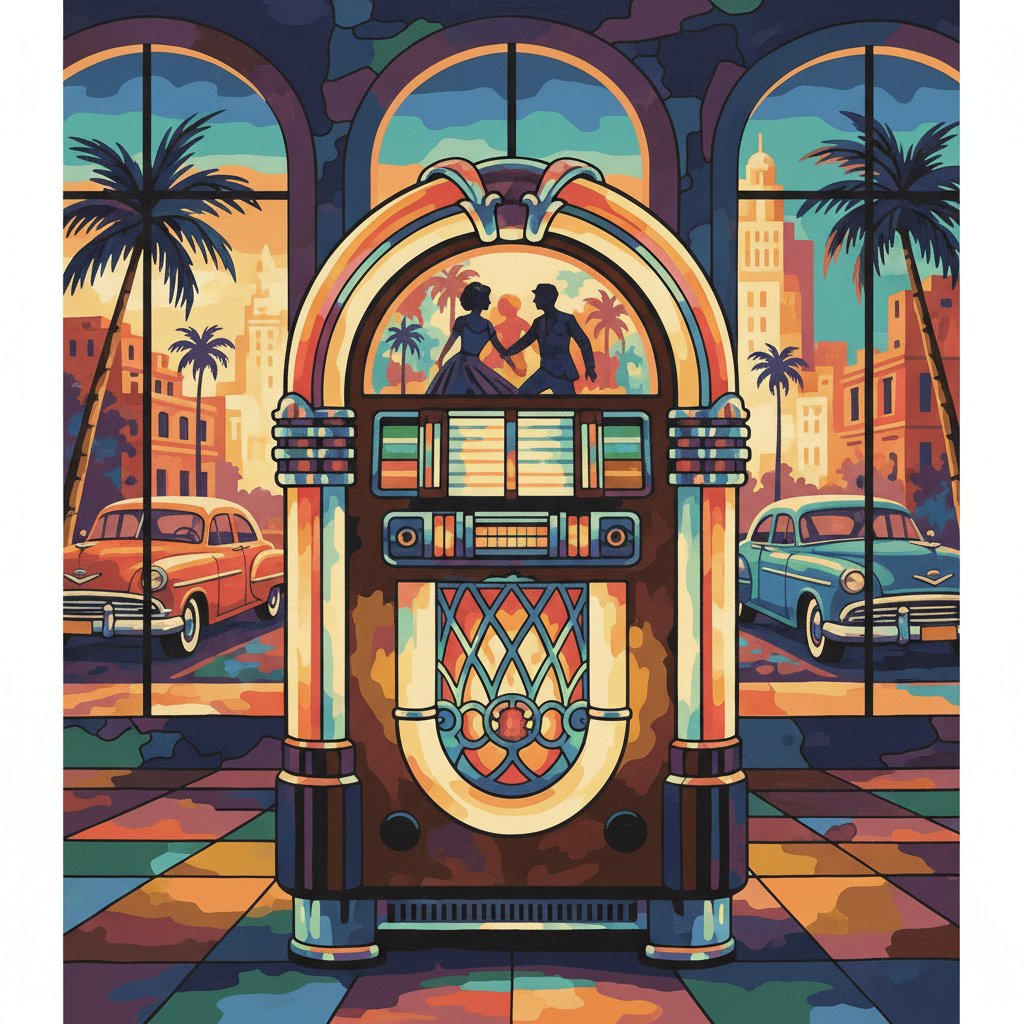 Retro Havana Jukebox Glow Paint By Numbers Kit - Nostalgic Art completed