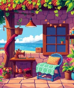 Retro Island Seamstress Corner Paint By Numbers