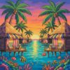 Retro Island Water Bungalows Paint By Numbers