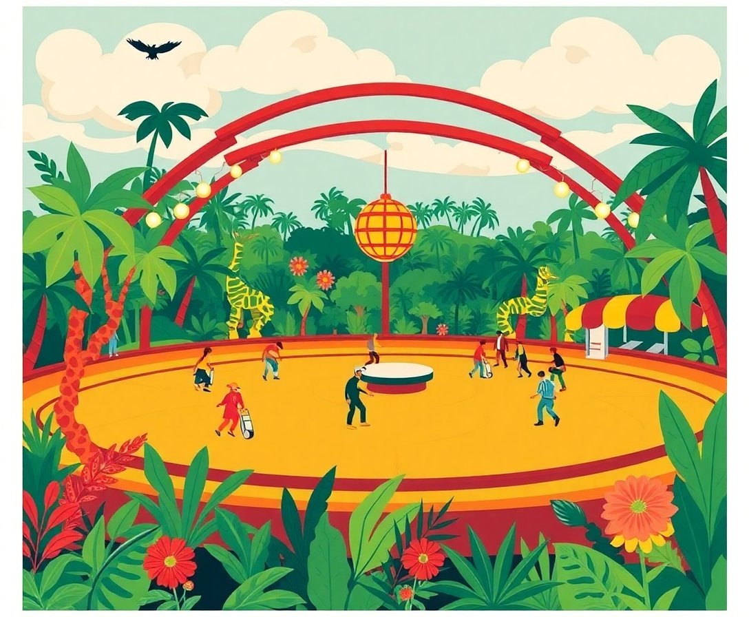 Retro Jungle Roller Rink Paint By Numbers Kit - Vintage Art completed