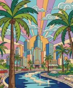 Retro Metropolis Under Palms Paint By Numbers
