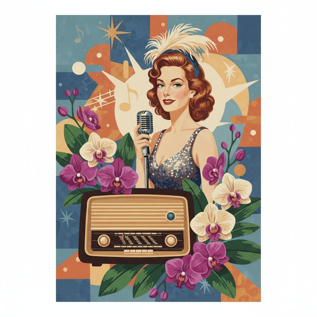 Retro Radio Starlet Orchids Paint By Numbers Kit - Vintage completed
