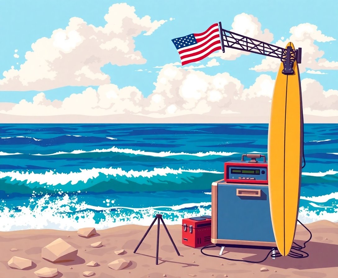 Retro Surf Broadcasting Paint By Numbers Kit - Ocean Art completed