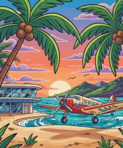 Retro Tropical Flight Touchdown Paint By Numbers