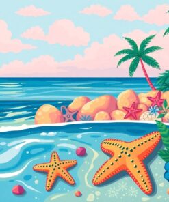 Retro Tropical Starfish Shore Paint By Numbers