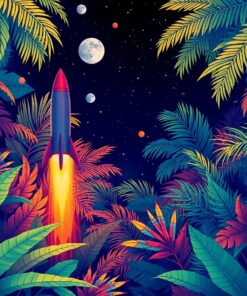 Rocket Beneath Tropical Ferns Paint By Numbers