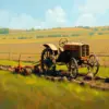 Rustic Vintage Pasture Plowing Paint By Numbers