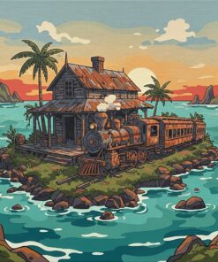 Rusting Island Train Depot Paint By Numbers