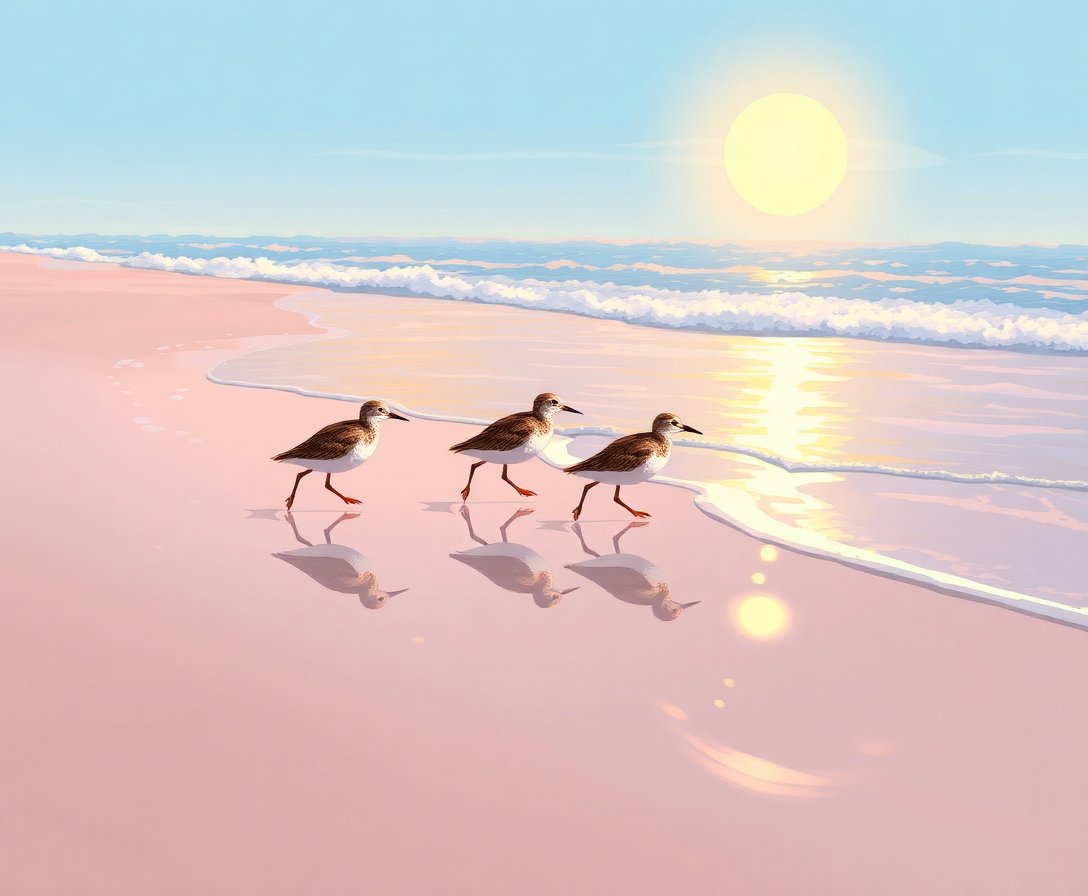 Sandpipers Pacing Sunlit Sands Paint By Numbers Kit completed