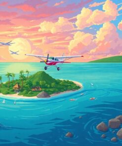 Seaplane Landing Secret Island Paint By Numbers