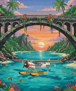 Seaplane Under Tropical Bridge Paint By Numbers