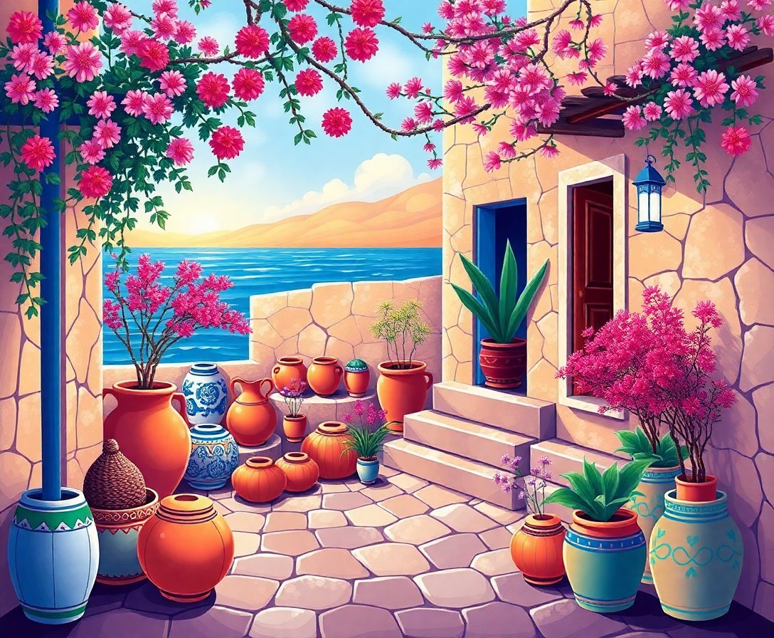 Selling Pottery In Paradise Paint By Numbers Kit - Middle Eastern completed