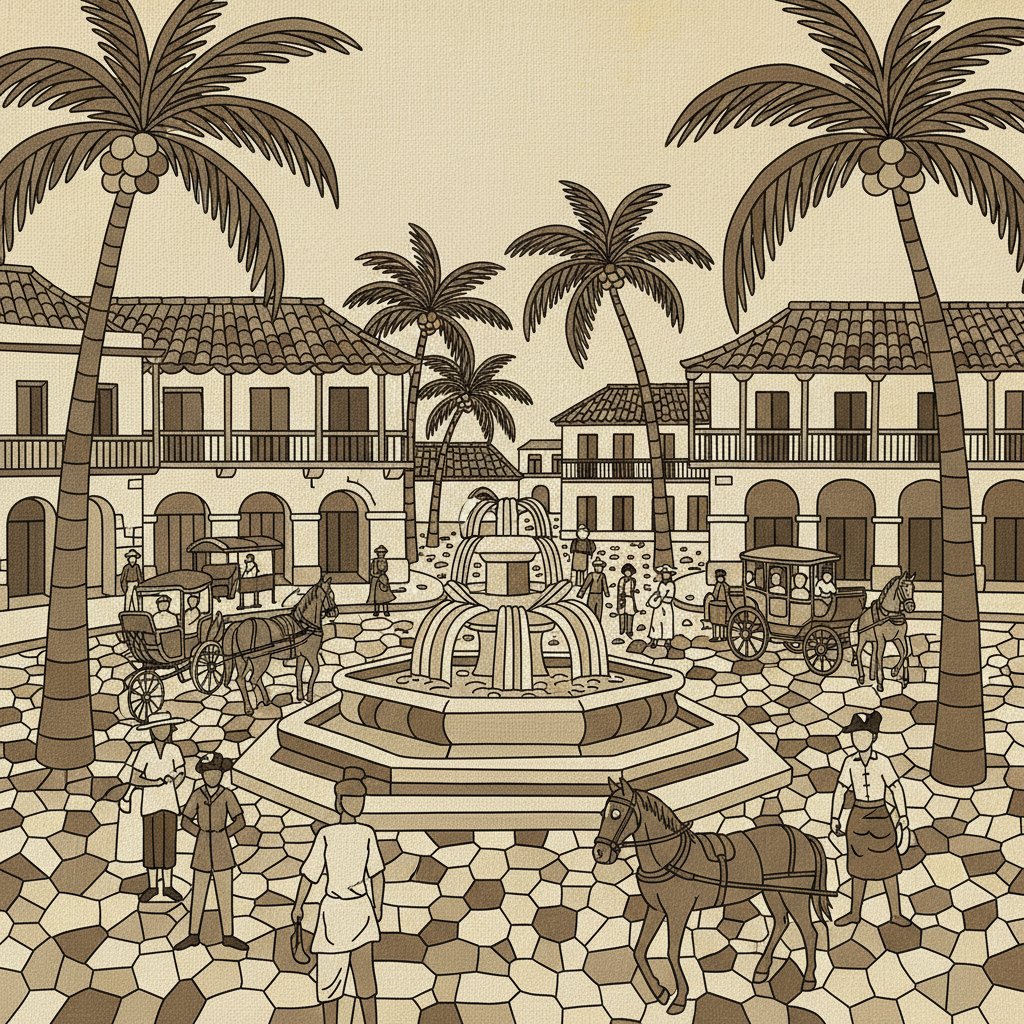 Sepia Caribbean Colonial Square Paint By Numbers Kit completed
