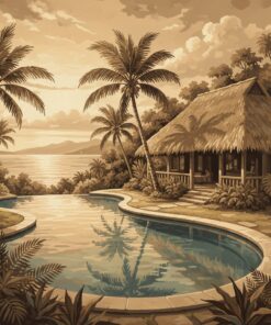 Sepia Tropical Villa Morning Paint By Numbers