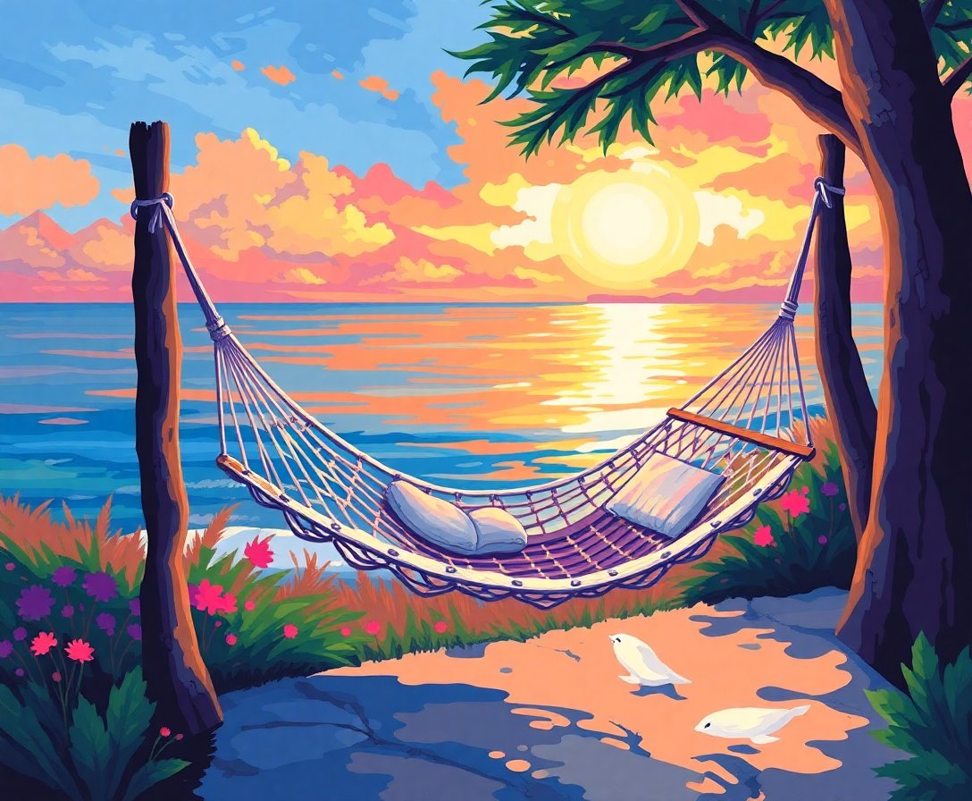 Shaded Impressionist Coastal Hammock Paint By Numbers Kit completed