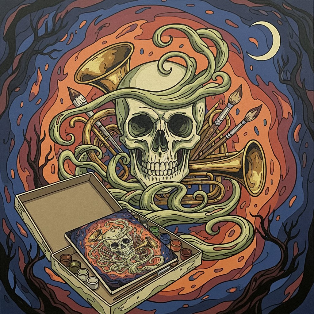 Shadows Over Vintage Brass Paint By Numbers Kit | Macabre Art completed