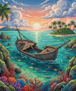 Shipwreck Amidst Emerald Waters Paint By Numbers