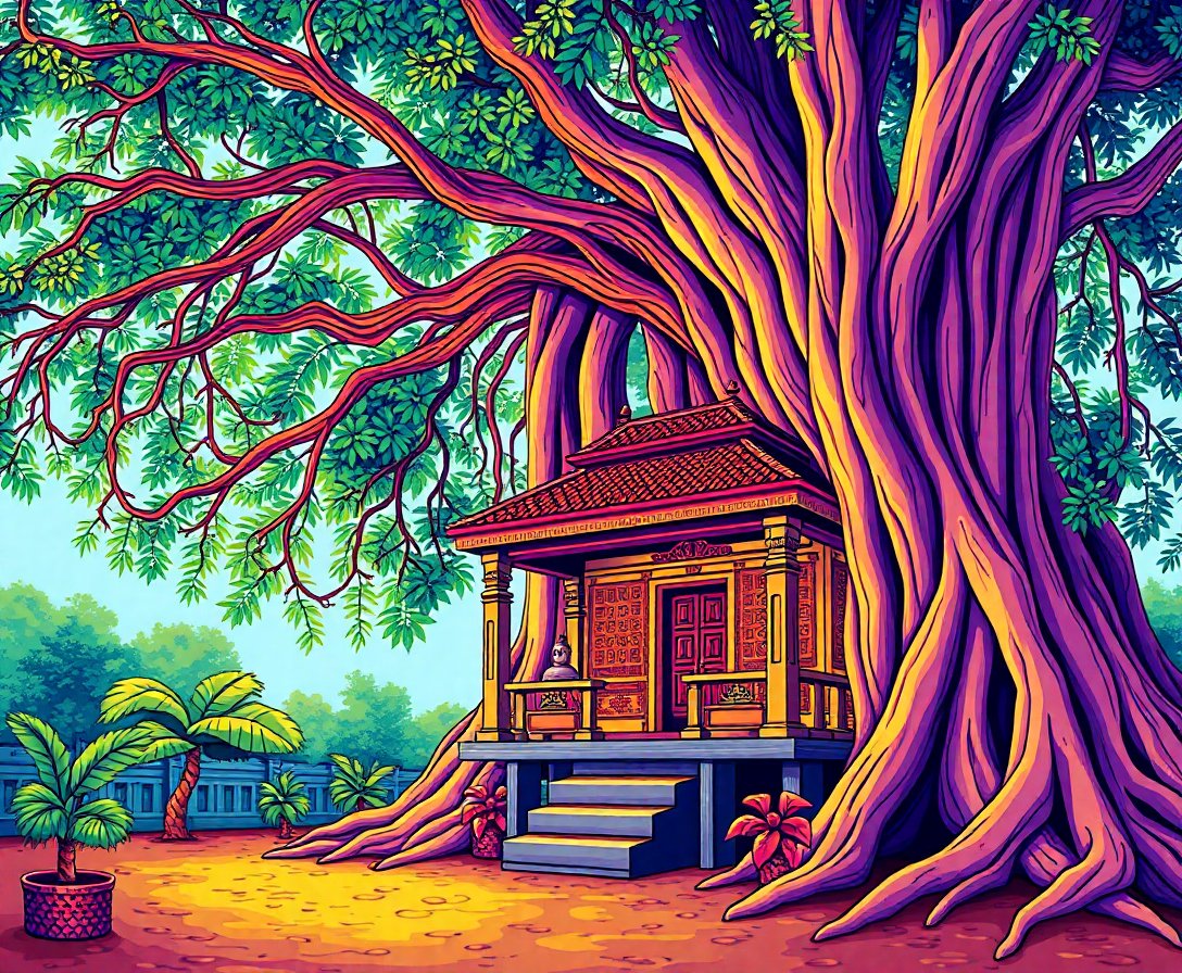 Shrine Beneath Banyan Roots Paint By Numbers Kit - Cultural Art completed