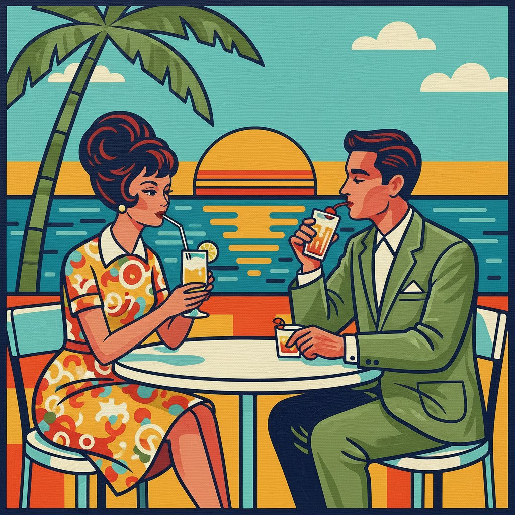 Sipping Vintage Rum Drinks Paint By Numbers Kit - Retro Art completed