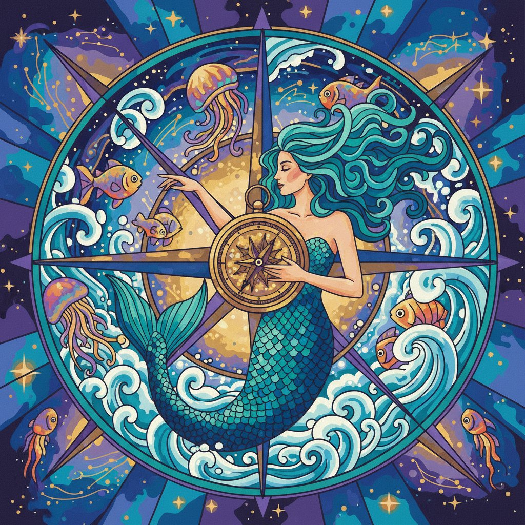 Siren Guiding Antique Compass Paint By Numbers Kit - Mythical completed