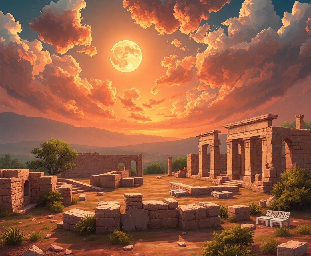 Sirius Over Realistic Ruins Paint By Numbers Kit - Ancient completed