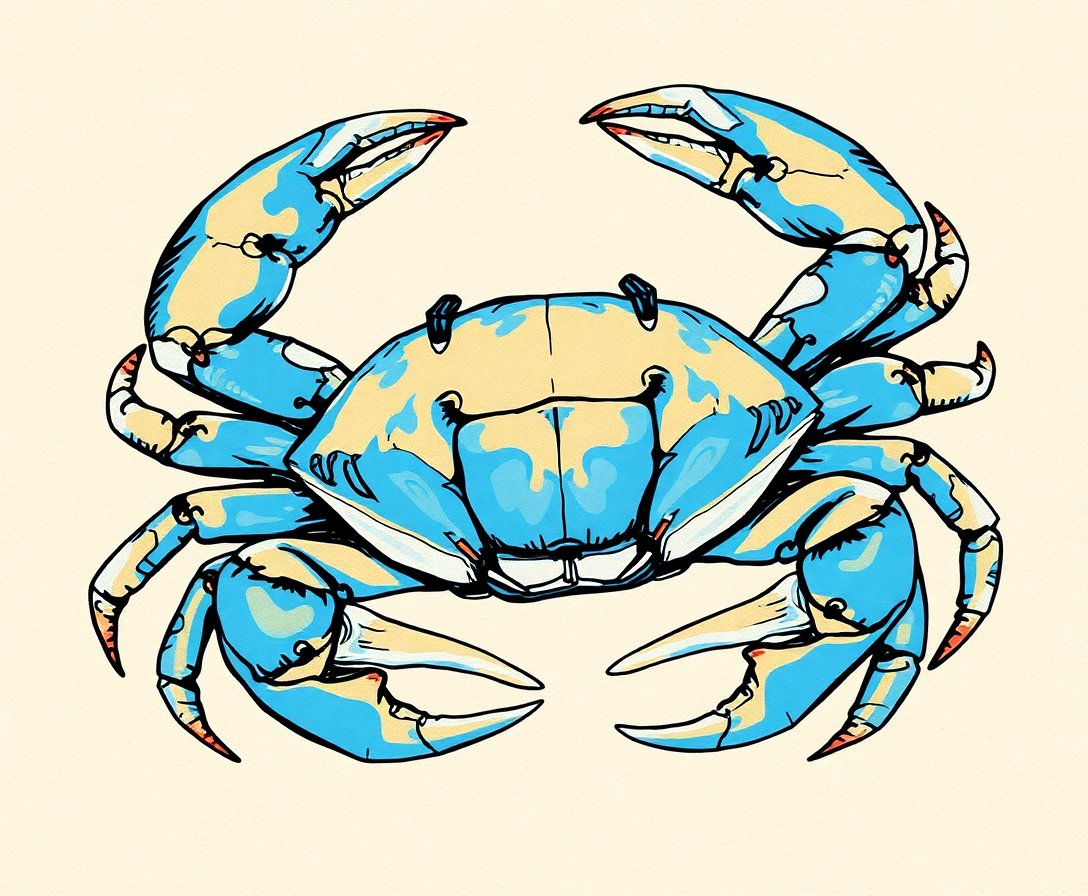 Sketching The Blue Crab Paint By Numbers Kit - Vintage Sea Life completed