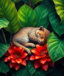Sleeping Beneath Papaya Leaves Paint By Numbers