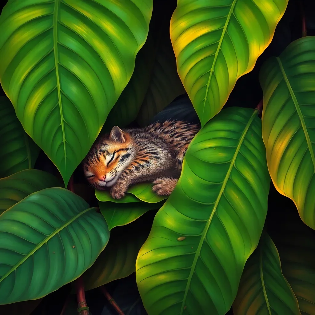 completed artwork display Sleeping Beneath Papaya Leaves Paint By Numbers