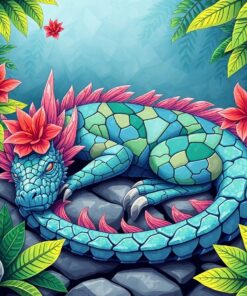 Sleeping Tropical Stone Dragon Paint By Numbers