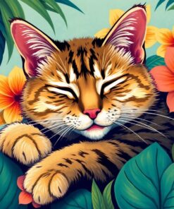Slumbering Vintage Tropical Tabby Paint By Numbers