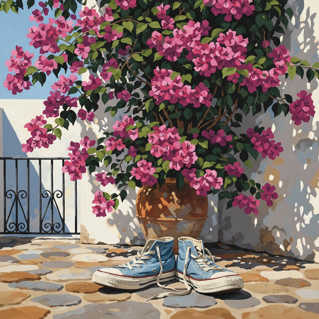 Sneakers Beneath The Bougainvillea Paint By Numbers Kit completed