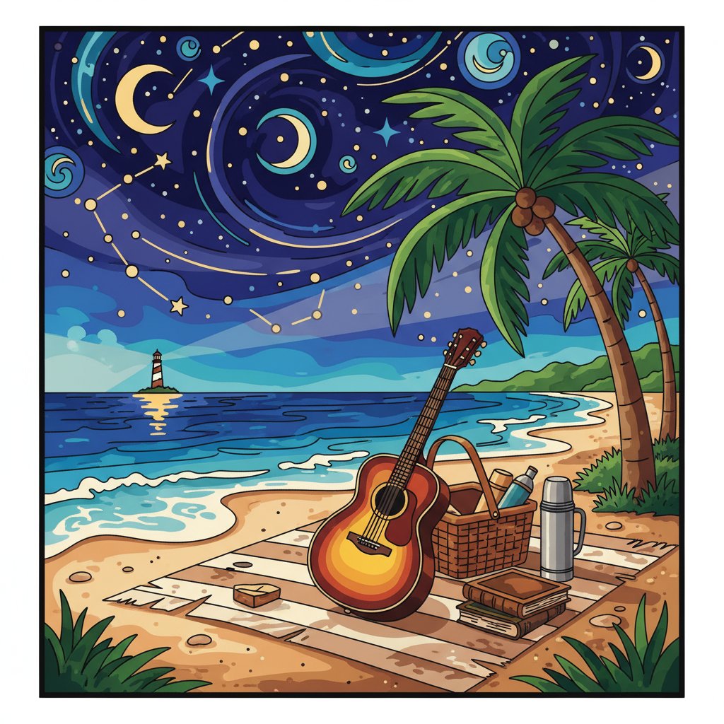 Starlit Vintage Beach Acoustic Paint By Numbers Kit completed