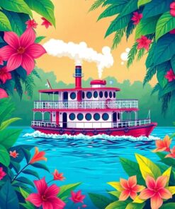 Steamboat Amidst Tropical Vines Paint By Numbers