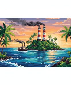Steamer Nearing Tropical Lighthouses Paint By Numbers