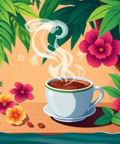 Steaming Tropical Coffee Scene Paint By Numbers