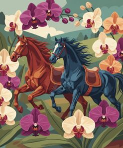 Steeds Amidst Vintage Orchids Paint By Numbers