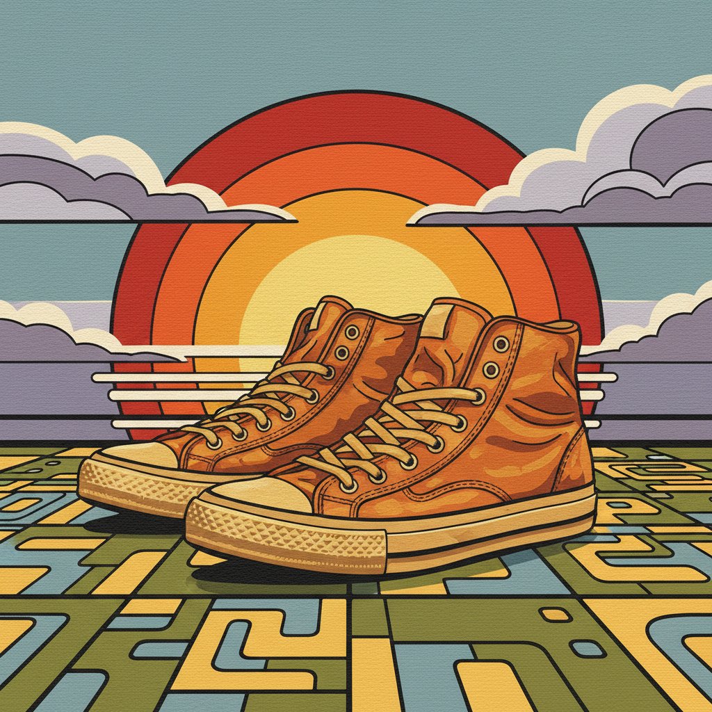 Sunbaked Leather High Tops Paint By Numbers Kit - Retro Art completed
