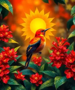 Sunbird Amidst Red Ginger Paint By Numbers