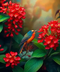 Sunbird Amidst Red Ginger Paint By Numbers