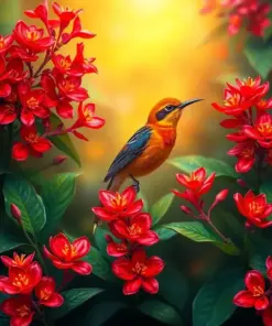 Sunbird Amidst Red Ginger Paint By Numbers