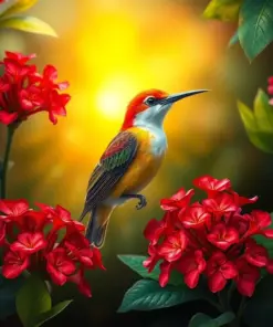 Sunbird Amidst Red Ginger Paint By Numbers