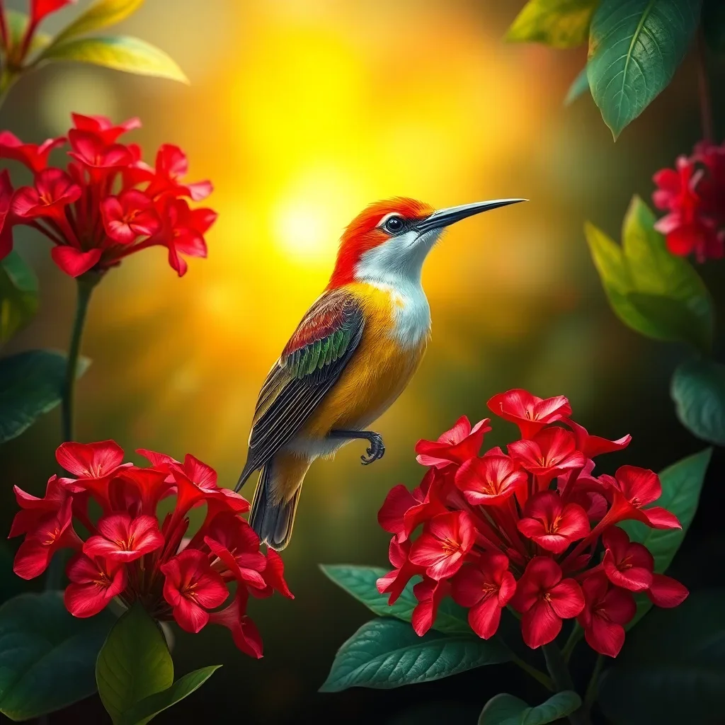 completed artwork display tropical birds