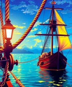 Sunlit Antique Galleon Ropes Paint By Numbers