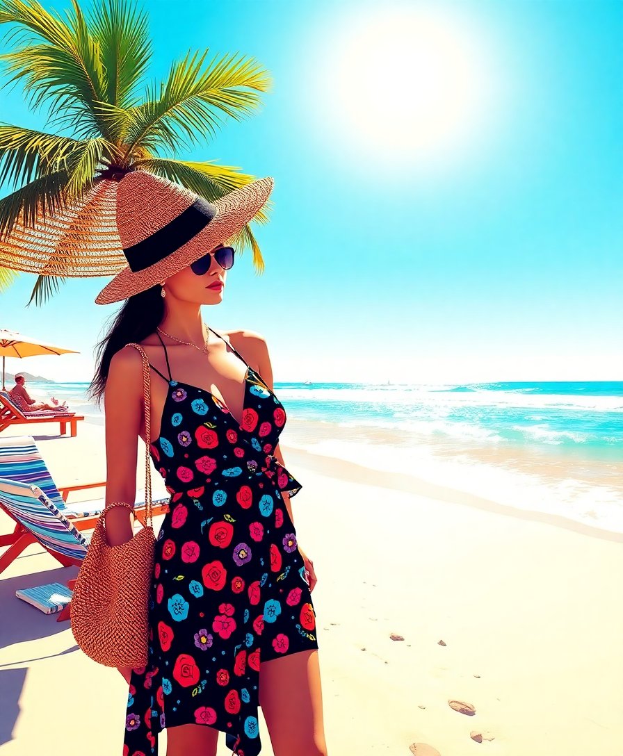 Sunlit Beach Fashion Paint By Numbers Kit - Pop Art Style completed